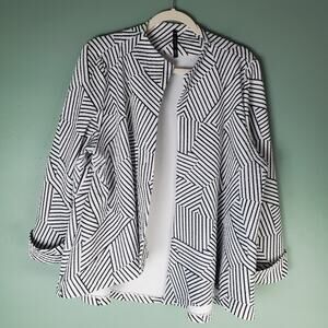 IC By Connie K Womens Black White Striped Cuffed Sleeves Jacket Size XXL